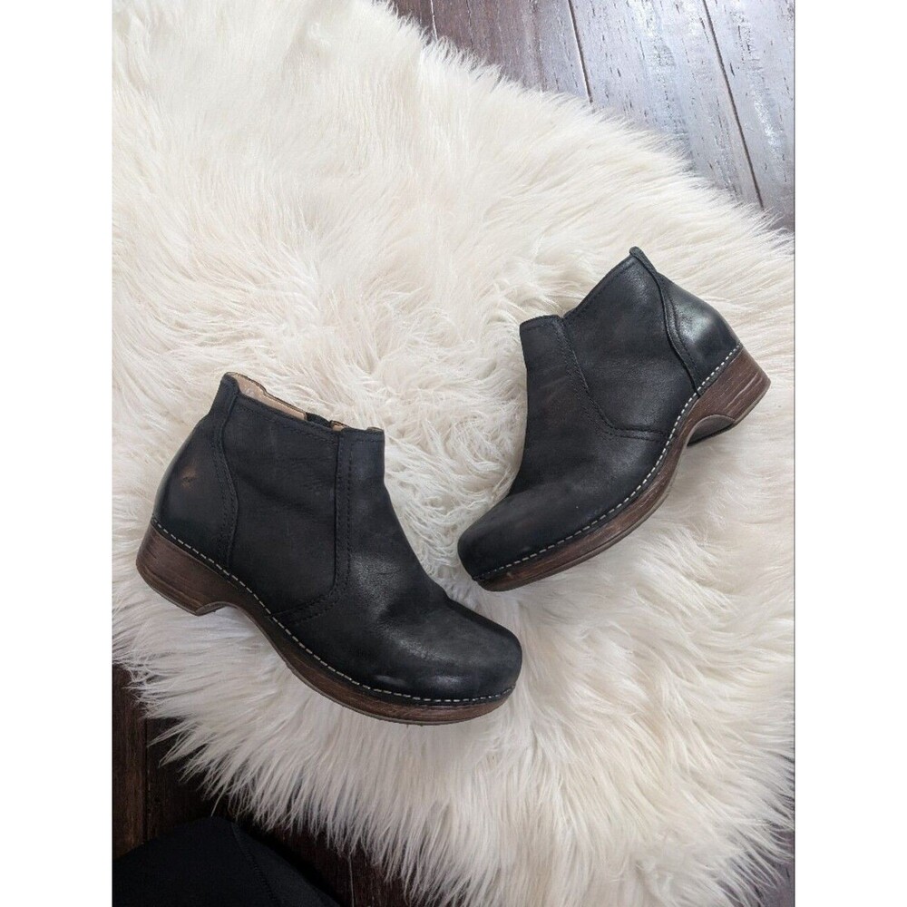 Dansko Womens Barbara? Maria? Black Burnished Nubuck Leather Ankle Boots Booties